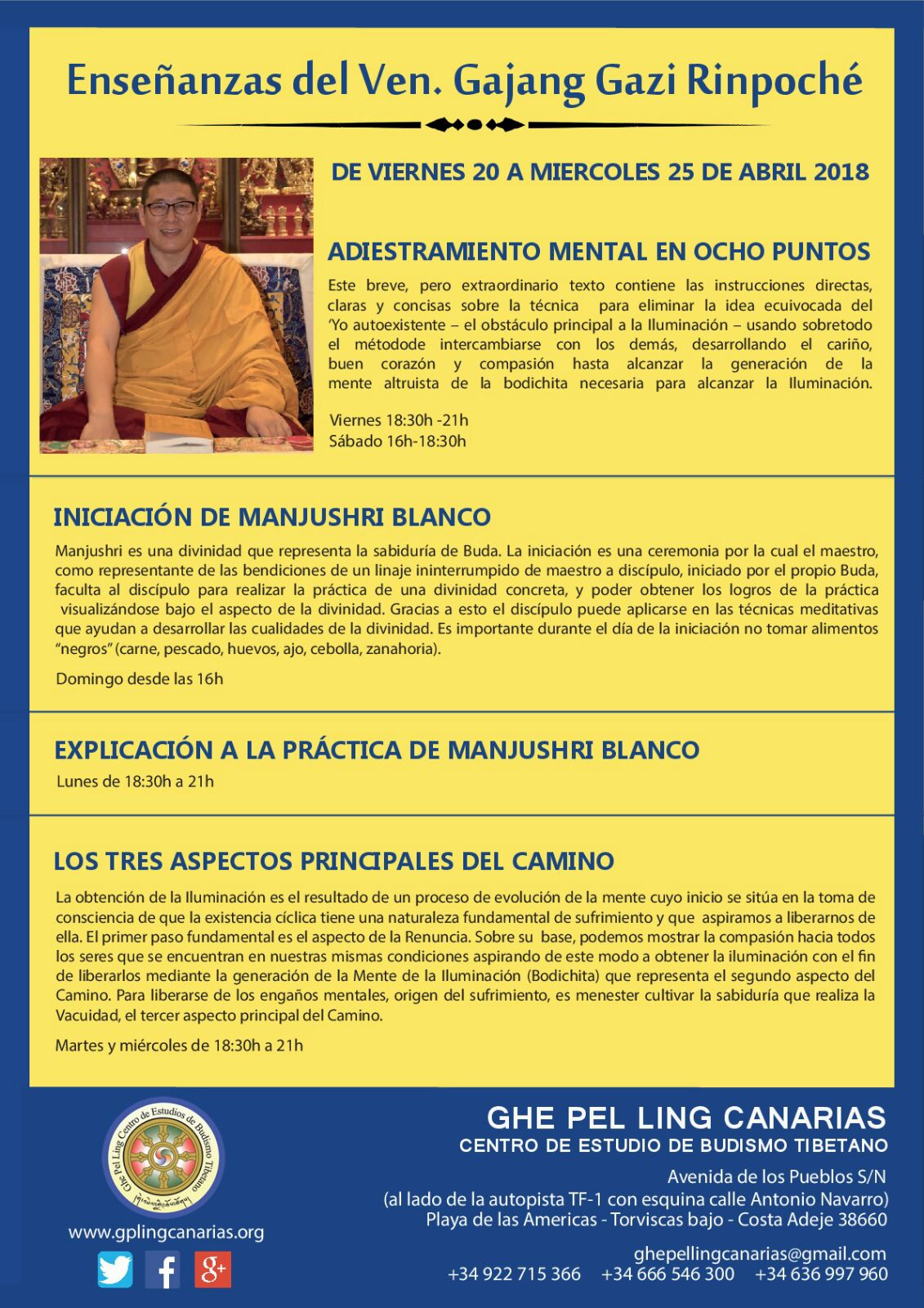 GhePelLing Canarias - Ven. Gajang Gazi Rinpoche - Enseñanzas, Budismo, Meditación Tibetana - poster